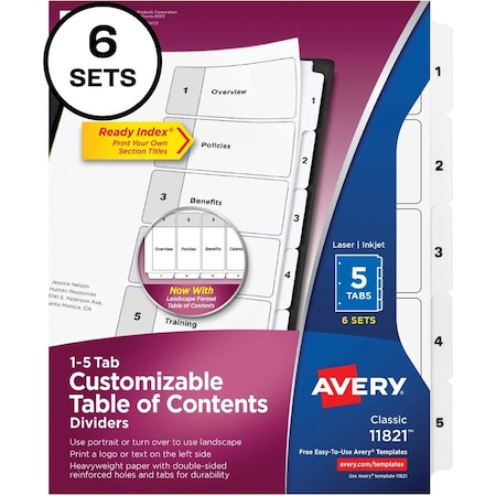 Avery Divider, Ri, 5Tab, B&W, 6Pk AVE11821